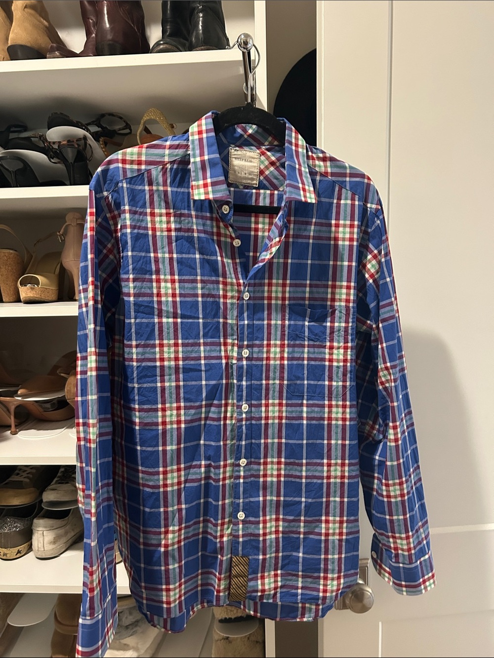 Men's Blue Plaid Button-Up Shirt